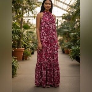 Cynthia Steffe | Pink Paisley Print Halter Maxi Dress